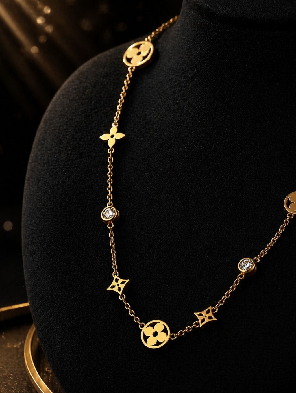 Gold Floral Medallion Long Necklace